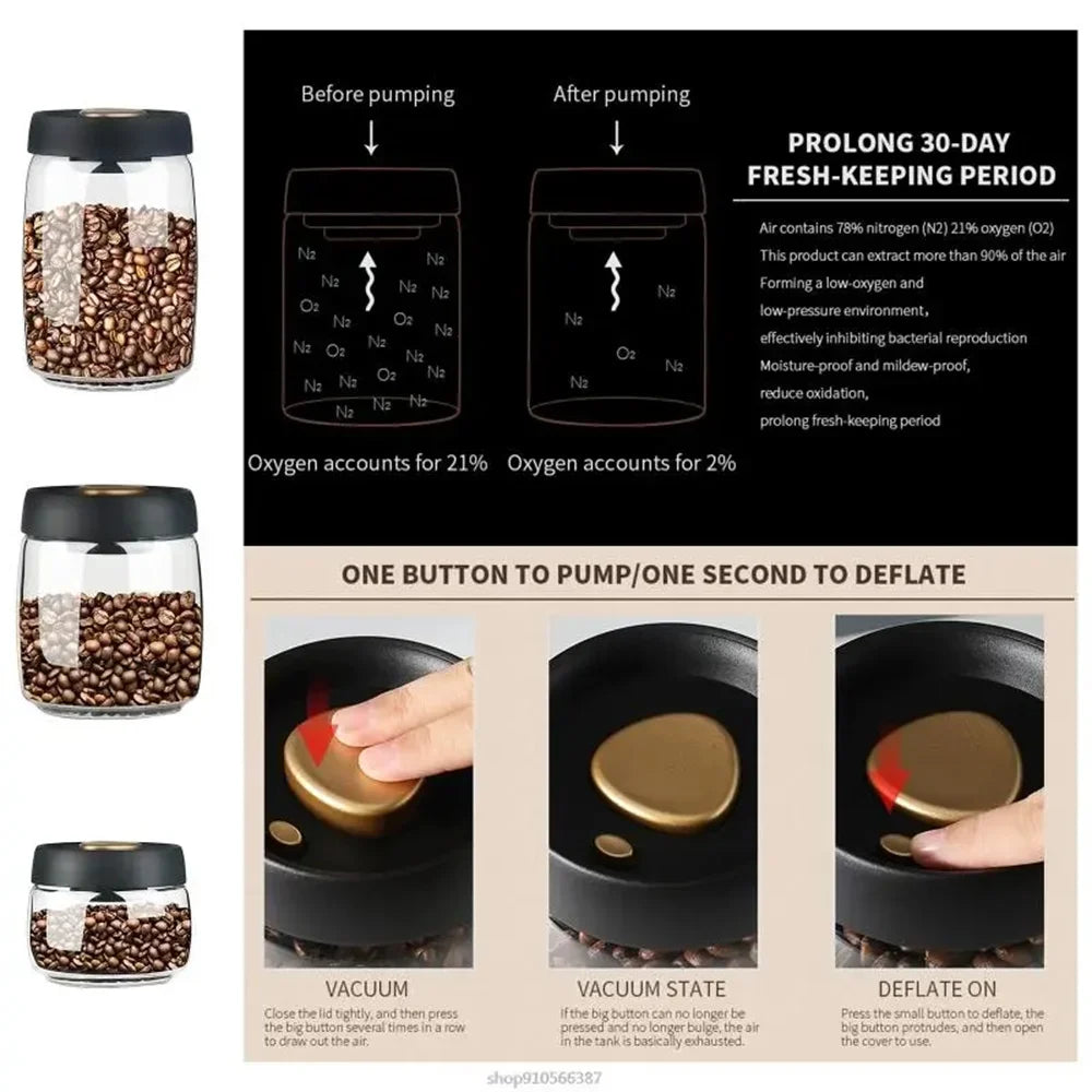 Glass Coffee Bean Storage Jar with Airtight Seal